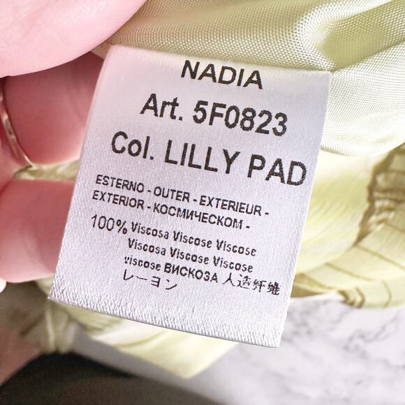 Santorelli Nadia Lime Lily Pad Print Chiffon Knee Length Dress Women’s Size 40 - Picture 14 of 16